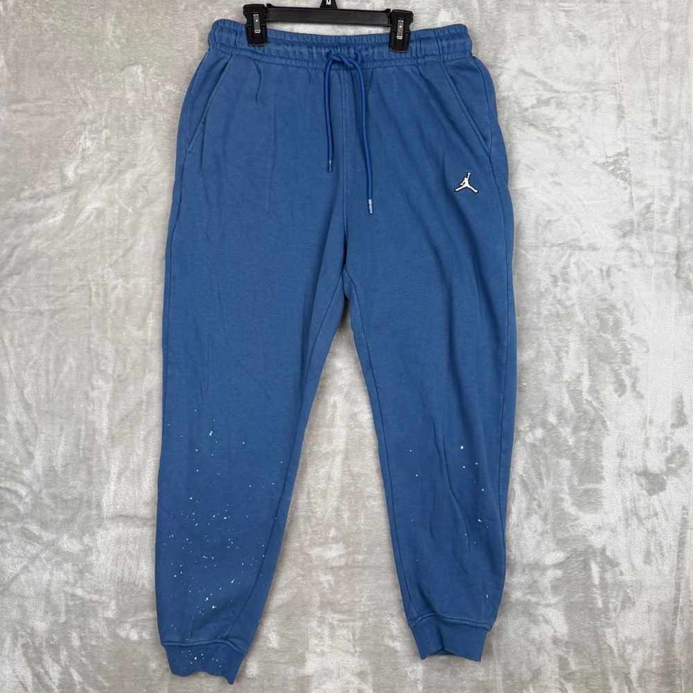 Jordan Essentials Mens Fleece Pants Blue Paint Splatter Joggers Jumpman Size M